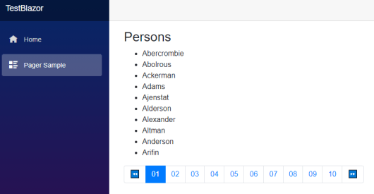 Persons page with Pager sample